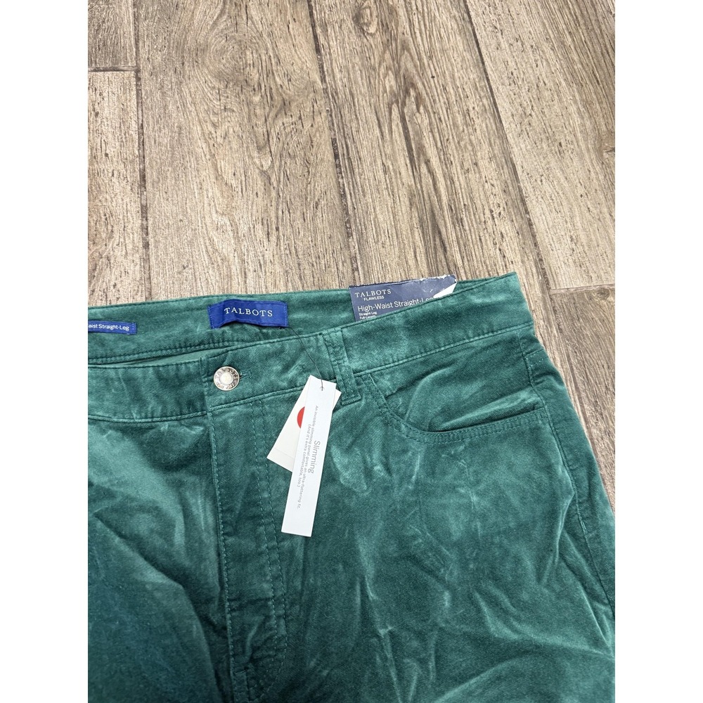 Talbots Pants Women's 14 Green Flawless High Waist Straight Leg Velvet - Picture 3 of 8